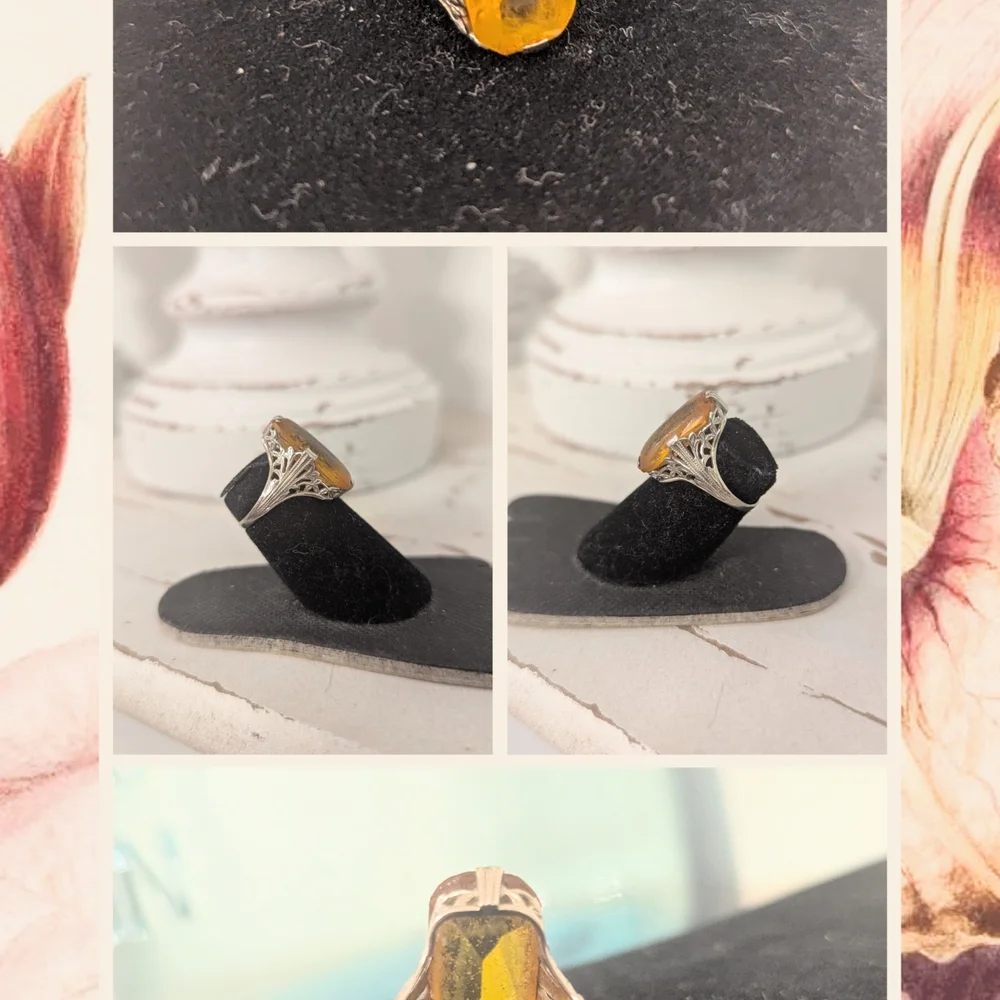 🗝️ Antique Edwardian Citrine Ring | c.1880s–1900s | 10k–14k Gold Filigree - Picture 14 of 15